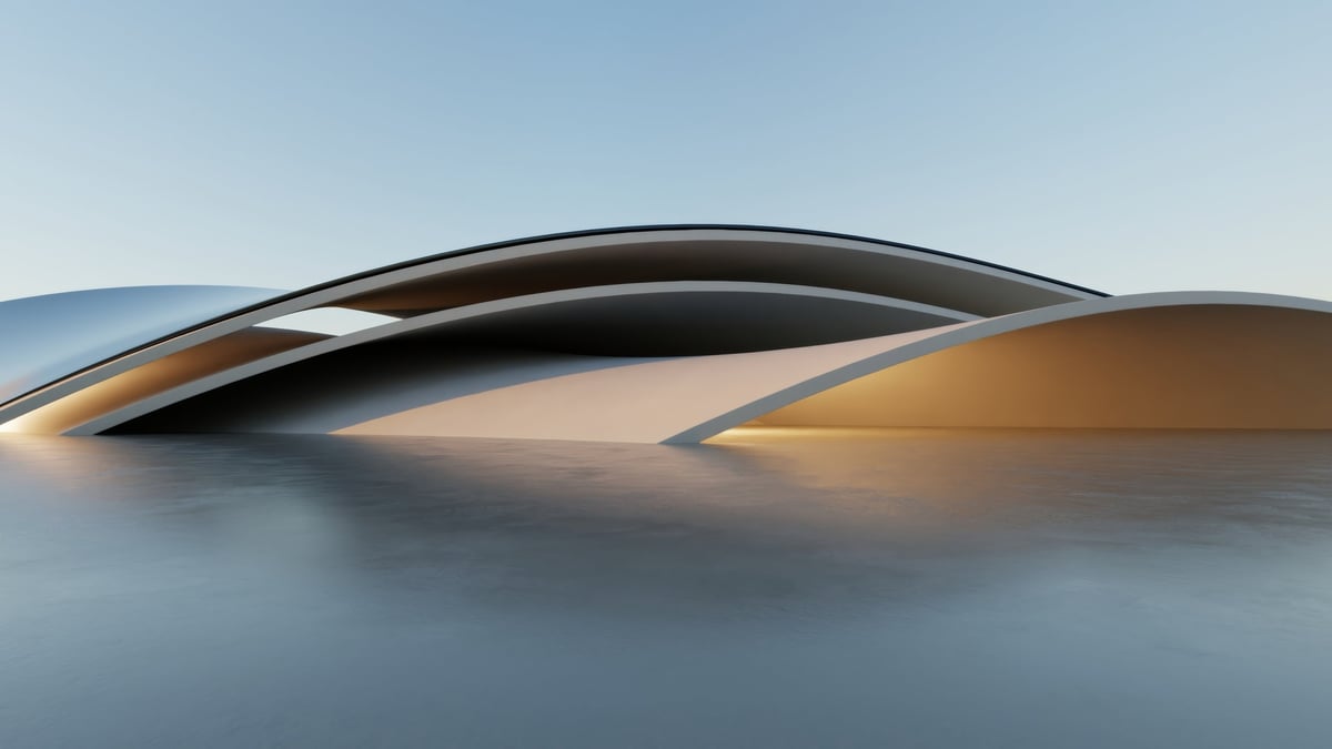 Espacio exterior abstracto con piso de concreto y arquitectura curva